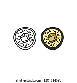 Doodle colored and outline maki sushi isolated on white background.