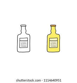 Doodle colored and outline tequila bottle isolated on white background.