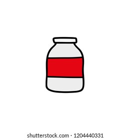 Doodle colored pharmacy bottle for supplements isolated on white background.