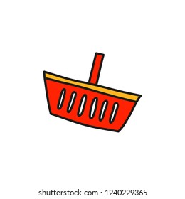 Doodle colored plastic shopping basket isolated on white background.