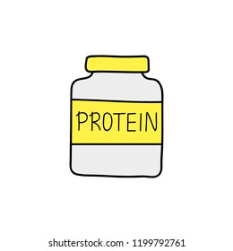 Doodle colored protein bottle icon isolated on white background.