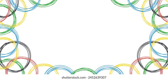 Doodle colored rings background. Sport games concept. Hand drawn circles sketch. Vector for banner, background, print. Banner template with colored rings. Sport event