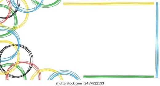 Doodle colored rings frame background. Hand drawn circles sketch. Vector for banner, background, print. Banner template with colored rings and frame. 