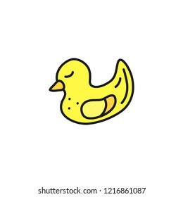 Doodle colored rubber duck icon isolated on white background.