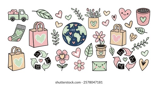 Doodle colored sketch







 with hearts, love, valentine, nature, recycle, zero waste