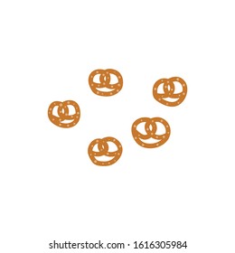 Doodle colored small pretzels isolated on white background.