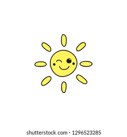 Doodle colored sun character isolated on white background.