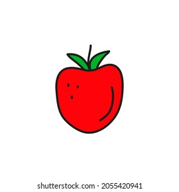 Doodle colored tomato isolated on white background. Hand drawn vegetable.