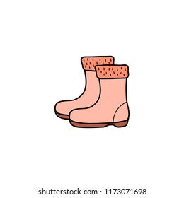 Doodle colored warm winter or autumn boots isolated on white background.