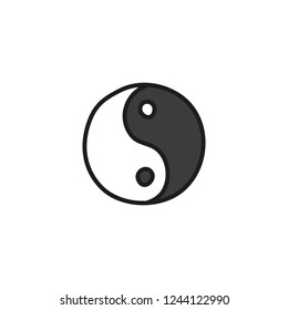 Doodle colored Yin Yang round symbol isolated on white background.