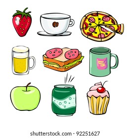 Doodle colorfrul food elements (icons)