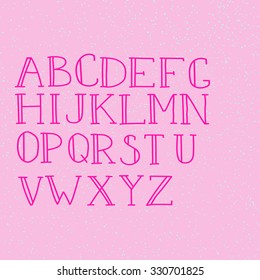 Doodle colorful alphabet, vector simple hand drawn letters. Thin stroked letters with serifs. Decorative font for books, posters, postcard, web hand drawn style typography or kids design. 