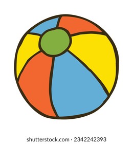 Doodle colorful beach ball. Hand drawn beach toy symbol isolated on white background