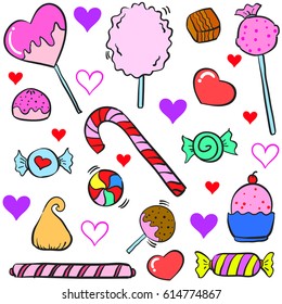 Doodle of colorful candy object design style