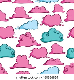 Doodle colorful clouds in seamless pattern