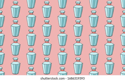 Doodle colorful cosmetic pattern. Fashion background with makeup items and perfumes. Hand drawn vector seamless pattern.