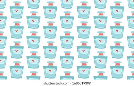 Doodle colorful cosmetic pattern. Fashion background with makeup items and perfumes. Hand drawn vector seamless pattern.