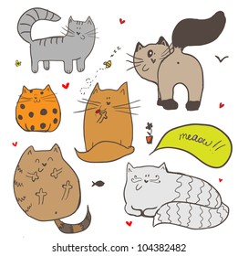 Doodle colorful cute cats background.