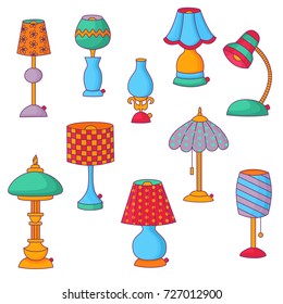 Doodle colorful desk table interior  lamps vector set