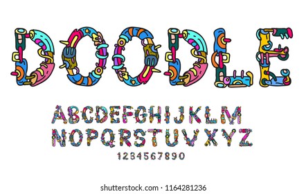 doodle colorful font. Cartoon typography for title and headline