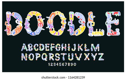 doodle colorful font. Cartoon typography for title and headline