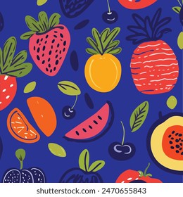 Doodle colorful fruits. Natural tropical fruit. Hand drawn, organic fruits or vegetarian food. Vector isolated icons illustration set
