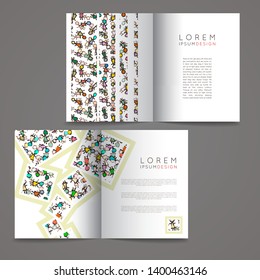 Doodle colorful hand drawn abstract cards for kids and play. Cartoon design artistic print templates. Vector set