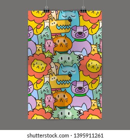 Doodle colorful hand drawn cards for kids and play. Cartoon design artistic print templates. Vector set