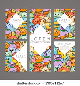 Doodle colorful hand drawn cards for kids and play. Cartoon design artistic print templates. Vector set