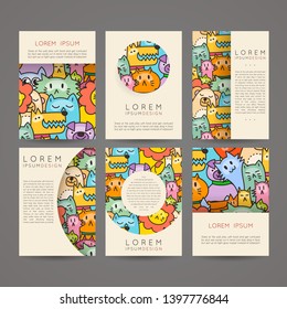 Doodle colorful hand drawn cards for kids and play. Cartoon design artistic print templates. Vector set