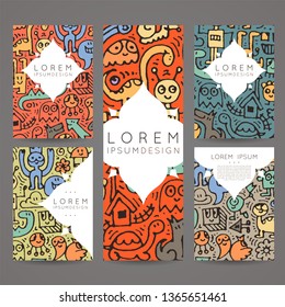 Doodle colorful hand drawn for kids and play. Cartoon design artistic print templates. Vector set