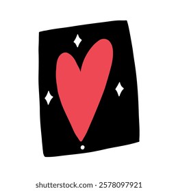 Doodle Colorful Heart Badge Sign. Simple Love Mascot Shape. Hand Drawnn Vector Isolated Illustration