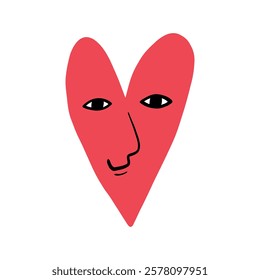 Doodle Colorful Heart Character Face. Simple Love Mascot Shape. Hand Drawnn Vector Isolated Illustration