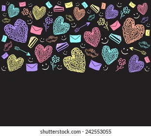 doodle colorful heart and thing about love background