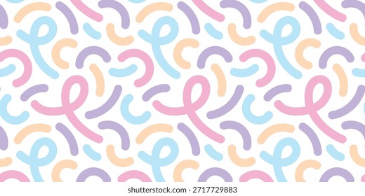 Doodle colorido patrón de línea sin fisuras. Ilustración vectorial geométrica creativa juguetona. Dibujado a mano. Diseño gráfico de moda. Colores rosa, amarillo, azul, púrpura. Patrón abstracto festivo de vacaciones.