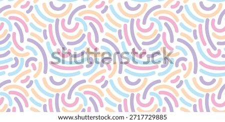 Doodle colorful line seamless pattern. Playful creative geometric vector illustration. Hand drawn. Trendy graphic design. Pink, yellow, blue, purple colors. Festive holiday abstract pattern.