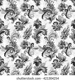 Doodle colorful pastel floral hand draw seamless pattern. Vector illustration. Ornate flowers ornament. Black white gray tone colors on white background.