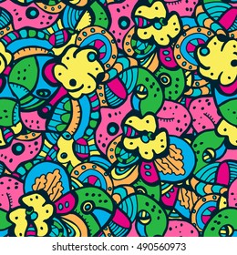 Doodle colorful pattern, doodle detailed background. 