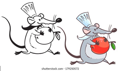Doodle and colorful rat cook with apple