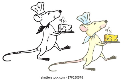 Doodle and colorful rat cook with cheese