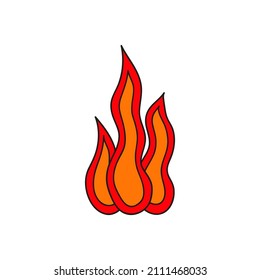 Doodle colorful red fire icon isolated on white background.