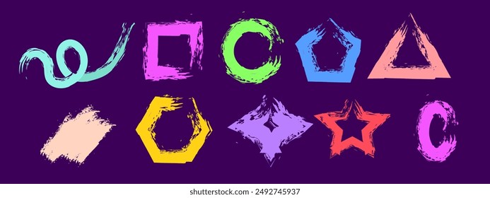 Doodle colorful shapes isolated on  purple background. Bright and Vibrant colors