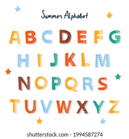Doodle  colorful summer alphabet. Perfect for the design of mugs, gifts, textiles, cards, banners, posters, web and more