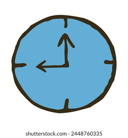 Doodle colorful wall clock icon hand drawn with thin line in minimalistic style