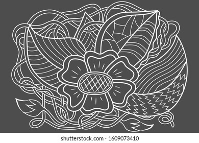 doodle coloring antistress flower with leaf, bundle hand drawing art line for card, design cloth. sketch vector stock illustration