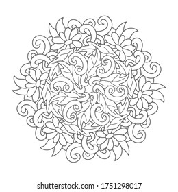 Doodle coloring antistress flower page book with leaf isolated on white. Bundle hand drawing art line for card. Design cloth. Sketch vector stock illustration. EPS 10