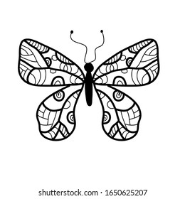 Doodle coloring book with cute butterflies for children and adults.Vector stock illustration of black outline insect.