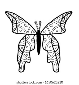 Doodle coloring book with cute butterflies for children and adults.Vector stock illustration of black outline insect.