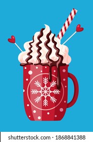 Doodle coloring book page christmas mug with hot chocolate and whipped cream.