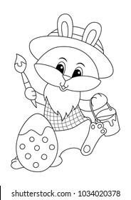 Doodle para colorear página de libro lindo conejo de Pascua pintando huevo de Pascua.